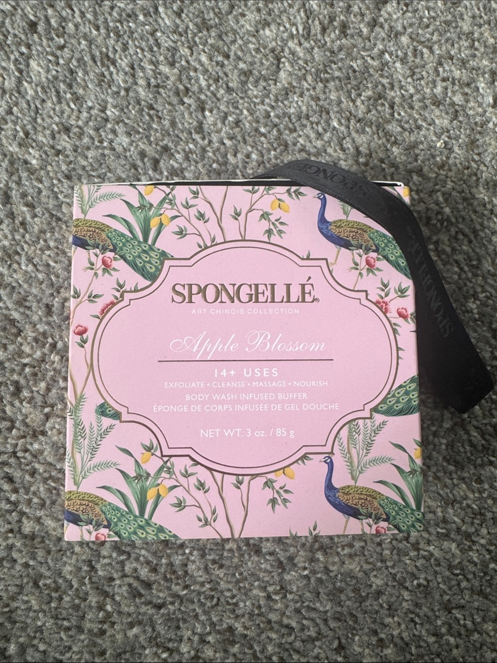 Spongelle Apple Blossom Exfoliating Body Buffer with hanging string.